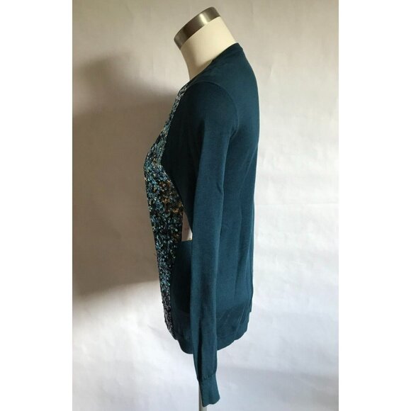 Magaschoni Blue Thin Knit Sweater W/ Full Sequin Panel in Front, Size Medium - Picture 6 of 7